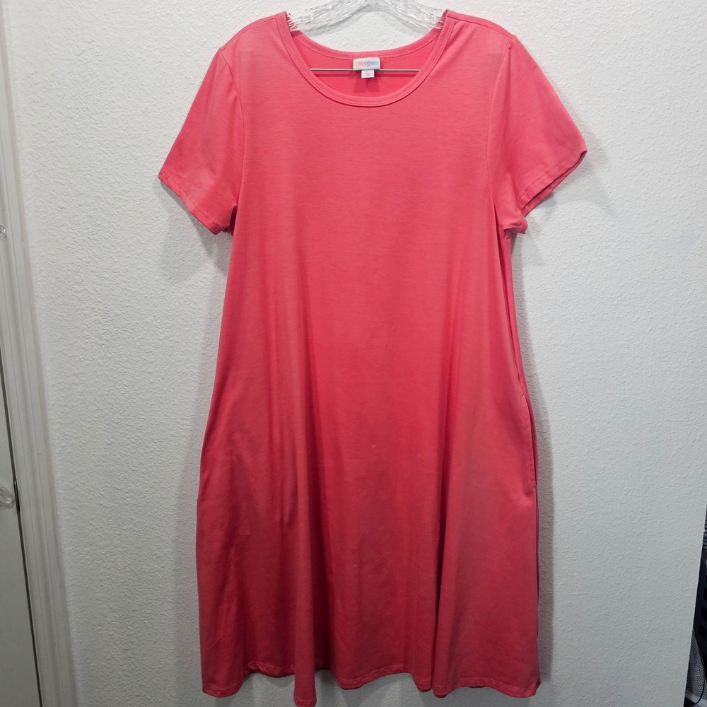 LuLaRoe Jesse Pocket Dress Coral Pink Short Sleeve A-Line T-Shirt Dress Large